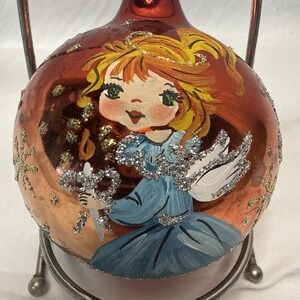 Vtg Christmas European Hand Blown Glass Ornament Angel Glitter Fairy Candle Bulb